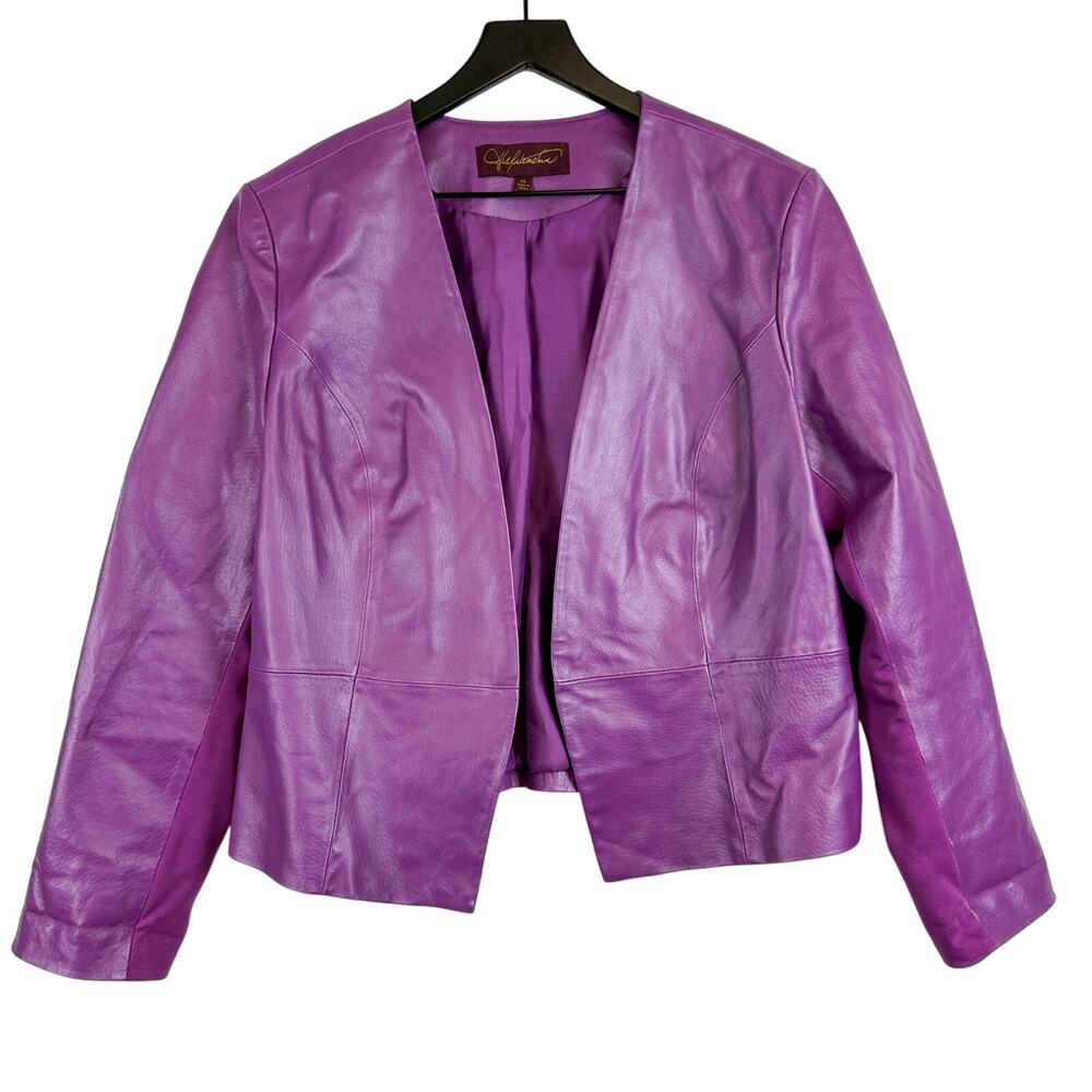 Hal Rubenstein Womens Collarless Purple Leather Jacket - XL